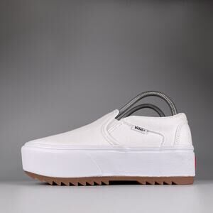 Vans Asher Platform Women’s Size 7 White Canvas Slip Sneakers Casual Shoes NEW